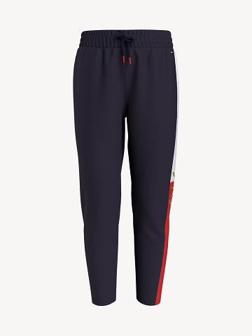 Lány Tommy Hilfiger Logo Melegítő Nadrág Fekete | HU 1864ZUT